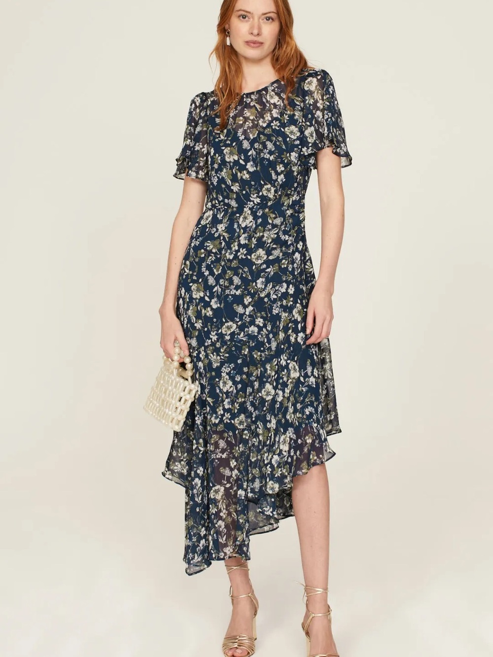 EUC ASTR Navy Floral High-Low Midi Dress